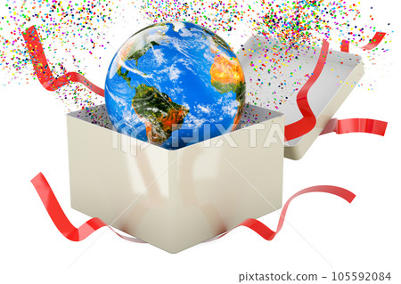 Earth Globe in gift box, 3D rendering 105592084