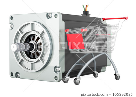 Stepper motor with shopping cart, 3D rendering 105592085