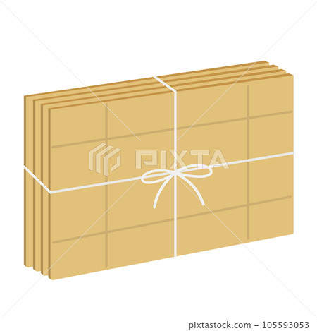 用繩子綁住紙板。資源浪費。回收圖標。 105593053