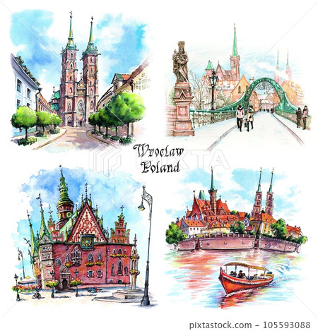 Watercolor sketches of Wroclaw, Poland 105593088