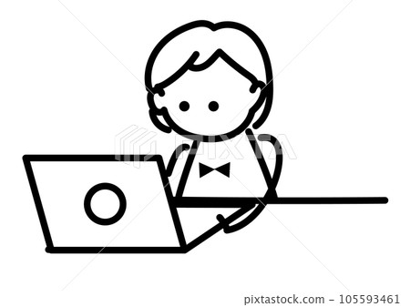 可用於演示和插圖的作品使用計算機的人的線條圖 105593461