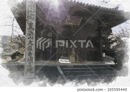 岡山縣淺口市水彩風格的明院二王門 105595440