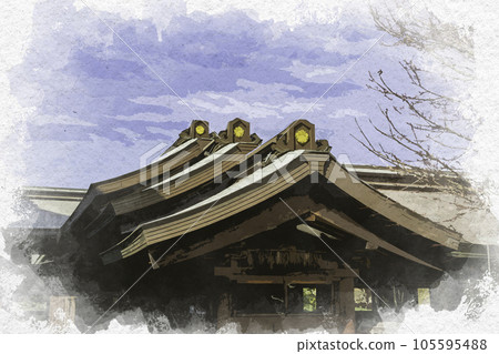 Watercolor-style Myo-in temple connecting corridor, Asakuchi City, Okayama Prefecture 105595488
