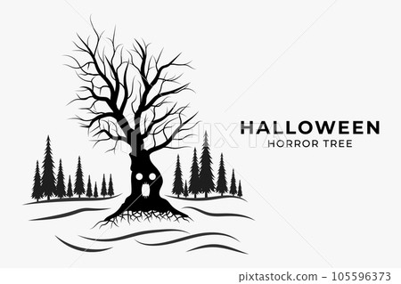 Halloween horror silhouette tree with palm forest on a white ground 105596373