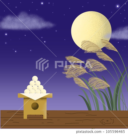 滿月和月亮觀賞閃閃發光的背景材料的插圖 105596465