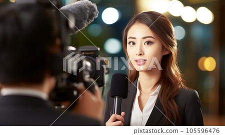 Female reporter at the interview site 105596476
