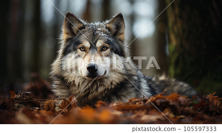 Majestic Alaskan Malamute in Snow-Covered Forest Majestic Alaskan Malamute in Snow-Covered Forest 105597333