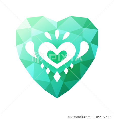 Heart-shaped jewel emerald with a heart mark Heart-shaped jewel emerald with a heart mark 105597642