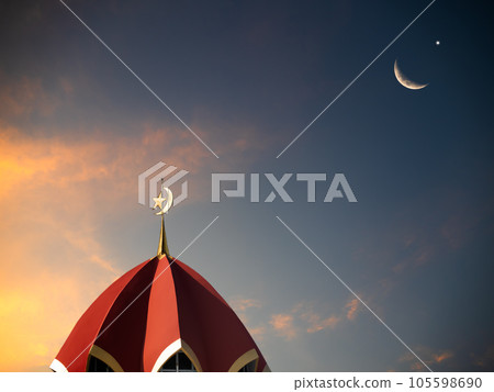 Mosque Red Dome Islam on Crescent Moon Star Sky Sunset Background, Eid Masjid Minaret Building Mubarak Ramadan, Architecture in Night Evening Istanbul Namaz Kareem Greeting Travel Sharjah Arabian Holy Mosque Red Dome Islam on Crescent Moon Star Sky Sunset Background, Eid Masjid Minaret Building Mubarak Ramadan, Architecture in Night Evening Istanbul Namaz Kareem Greeting Travel Sharjah Arabian Holy 105598690