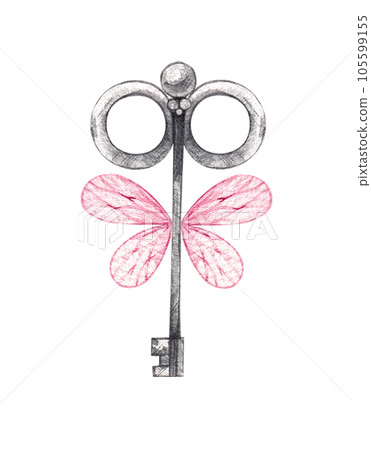 Watercolor hand drawn key with wings Watercolor hand drawn key with wings 105599155