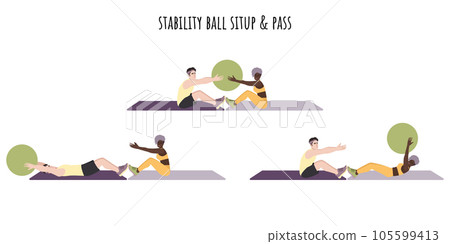 Stability ball situp and pass partner workout 105599413