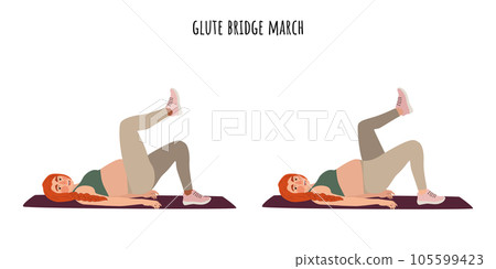 Pregnant woman doing glute bridge march exercise 105599423