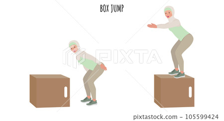 Muslim woman doing box jump exercise 105599424