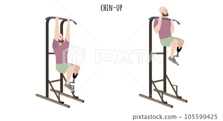 Man with a prosthetic leg doing chin-up exercise 105599425