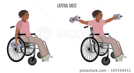 Disabled man doing lateral raise exercise Disabled man doing lateral raise exercise 105599431