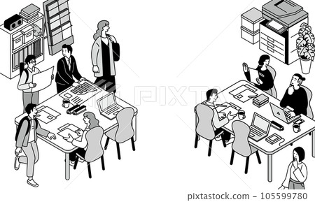人們做辦公室工作的等距簡單說明 人們做辦公室工作的等距簡單說明 105599780