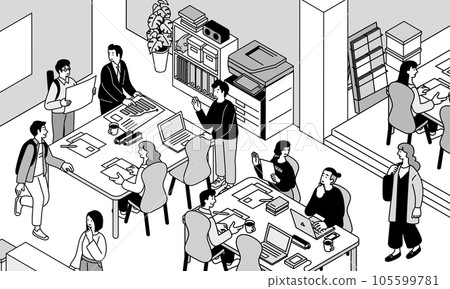 人們做辦公室工作的等距簡單說明 人們做辦公室工作的等距簡單說明 105599781