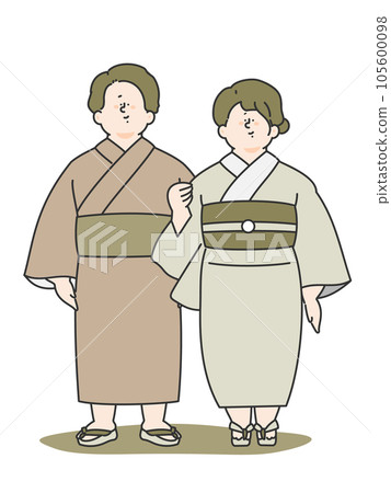 穿著浴衣的年輕男女的插圖 105600098