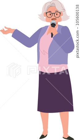 Cheerful Senior Moderator Guiding Meaningful Conversations. Aging Gracefully and Contentment Cheerful Senior Moderator Guiding Meaningful Conversations. Aging Gracefully and Contentment 105600138