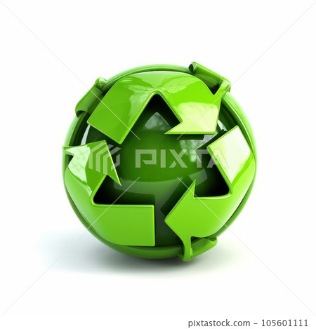 Plastic green recycling icon on the glossy green globe symbolizing Earth. Ecological interaction and waste recycling priority. Environmental sustainable development concept. Mockup, 3D rendering. Plastic green recycling icon on the glossy green globe symbolizing Earth. Ecological interaction and waste recycling priority. Environmental sustainable development concept. Mockup, 3D rendering. 105601111