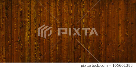 Background image of brown wood grain and knotty horizontal board wall 105601393
