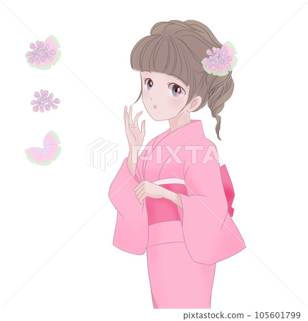 穿著粉色浴衣的女孩 105601799