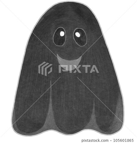 Hand Drawn Halloween Ghost Sticker Isolated on White Background. Halloween Scary Ghostly Monster. Cute Cartoon Spooky Character Drawn in Black and White. 105601865