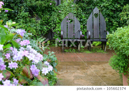 Bench and hydrangea Bench and hydrangea 105602374