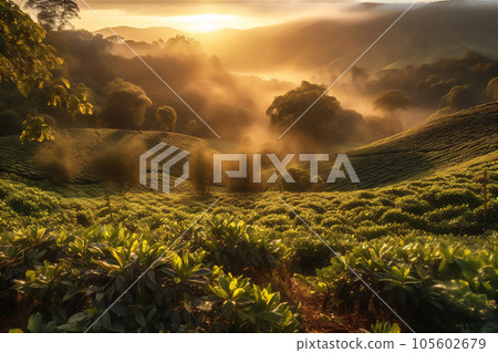 AI generative image of coffee plantation in Colombia 105602679