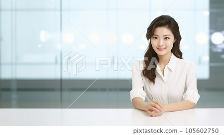 Beautiful newscaster reporting 105602750