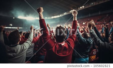 Cinematic shot of a cheering crowd on the sport event 105602821