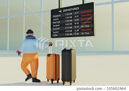 旅客在機場的電子顯示屏上查看航班信息 旅客在機場的電子顯示屏上查看航班信息 105602964