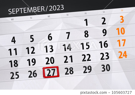 Calendar 2023, deadline, day, month, page, organizer, date, September, wednesday, number 27 Calendar 2023, deadline, day, month, page, organizer, date, September, wednesday, number 27 105603727