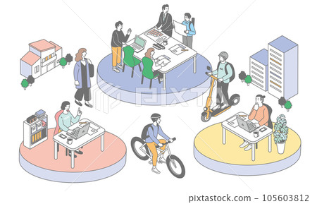 Isometric Simple illustration of people doing office work and remote work 105603812