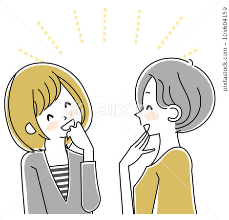 Two women laughing and talking 105604159
