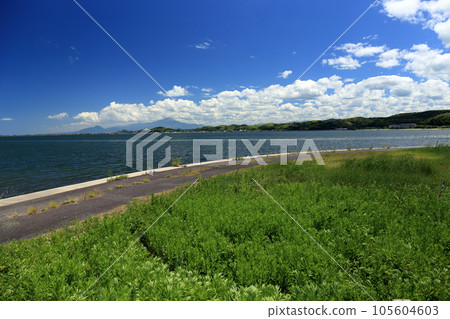 島根縣中海的保木大山與夏季雲彩 島根縣中海的保木大山與夏季雲彩 105604603