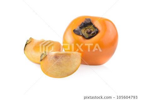 fresh ripe persimmons isolated on white background 105604793