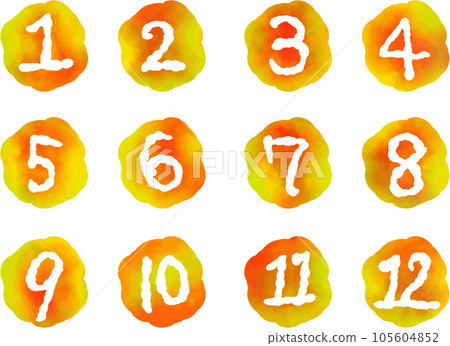 Watercolor style hand drawn number set (orange) Watercolor style hand drawn number set (orange) 105604852