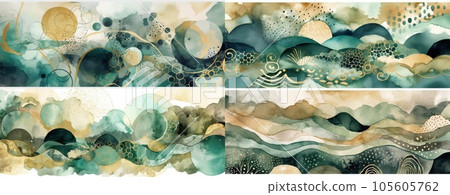 Abstract brown art with blue and gold, beige background, beautiful smudges and stains made with alcohol ink and golden paint. AI Generative 105605762