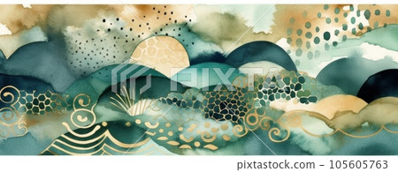 Abstract brown art with blue and gold, beige background, beautiful smudges and stains made with alcohol ink and golden paint. AI Generative 105605763