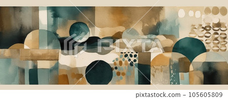 Abstract brown art with blue and gold, beige background, beautiful smudges and stains made with alcohol ink and golden paint. AI Generative 105605809