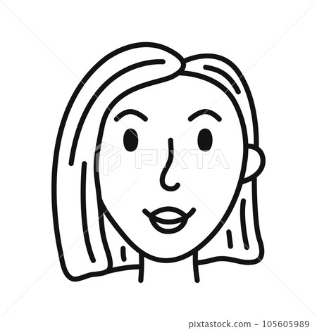 Cute hand drawn woman face portrait. Person avatar for social media. Simple isolated vector illustration in doodle style. 105605989