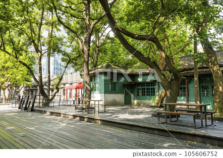 View of the Songshan Cultural and Creative Park in Taipei, Taiwan. It's the Former Songshan Tobacco Plant of the Taiwan Tobacco and Wine Bureau. 105606752