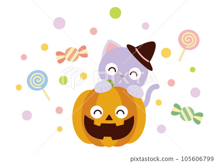 Jack o lantern, cat and candy illustration 04 (smiling) 105606799