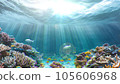 Sun, blue sea, coral and sun AI image 105606968