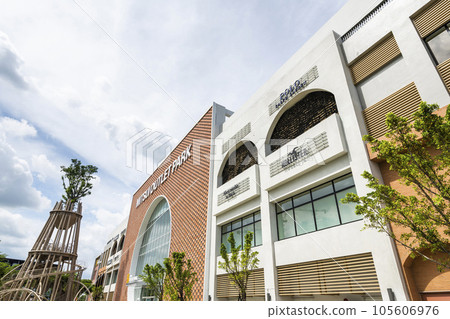 Low angle view of Mitsui Outlet Park in Tainan, Taiwan. it is Mitsui Fudosan's third base in Taiwan. Low angle view of Mitsui Outlet Park in Tainan, Taiwan. it is Mitsui Fudosan's third base in Taiwan. 105606976