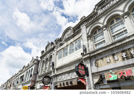 Building view of Xinhua old street in Tainan, Taiwan. which was the Baroque style of buildings during the Japanese rule of Taiwan. Building view of Xinhua old street in Tainan, Taiwan. which was the Baroque style of buildings during the Japanese rule of Taiwan. 105606982