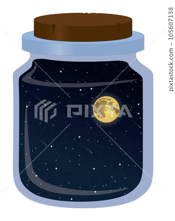 Night sky with stars and moon in jar artwork vector illustration Night sky with stars and moon in jar artwork vector illustration 105607138