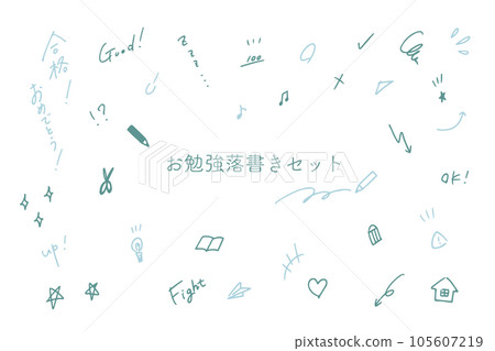 手寫研究塗鴉插圖和藍色字母 105607219