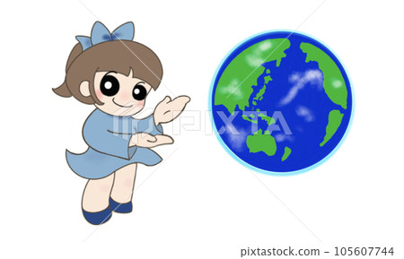 一個女孩介紹美麗地球的插圖 一個女孩介紹美麗地球的插圖 105607744